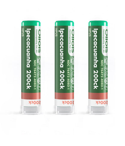 OLLOIS Ipecacuanha 200ck Organic - Vegan Homeopathic Medicine (80 Pellets x3)