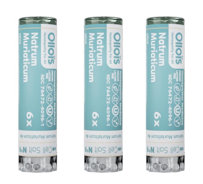 OLLOIS Natrum Muriaticum 6X – Cell Salt #9, Organic & Vegan Homeopathic Medicine, Pack of 3 (≈80 Pellets per pack)