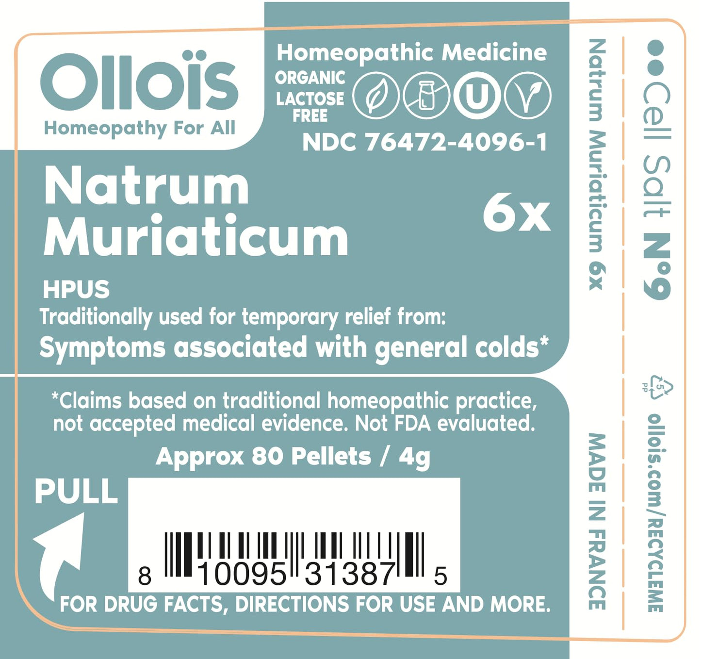 OLLOIS Natrum Muriaticum 6X – Cell Salt #9, Organic & Vegan Homeopathic Medicine, Pack of 3 (≈80 Pellets per pack)