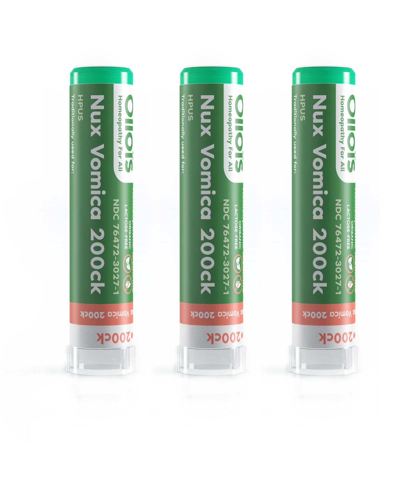 OLLOIS Nux Vomica 200ck Organic Lactose-Free Kosher Homeopathic Medicine (80 Pellets Pack of 3)