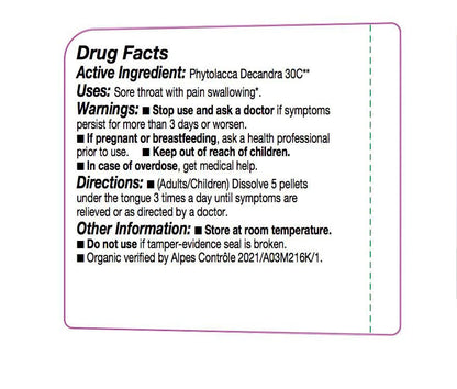 OLLOIS Phytolacca Decandra 30c - Organic Lactose-Free Homeopathic Medicine - 80 Pellets (Pack of 1)