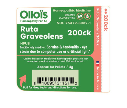 OLLOIS Ruta Graveolens 200ck - Organic, Lactose-Free Homeopathic Medicine, 80 Pellets (Pack of 1)