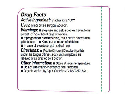 OLLOIS Staphysagria 30C Organic Lactose-Free Homeopathic Medicine - 80 Pellets (Pack of 1)