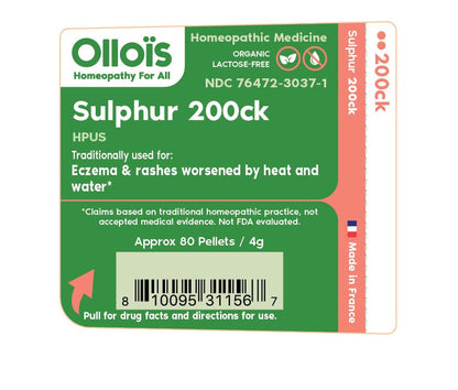 OLLOIS Sulphur 200ck – Organic, Lactose-Free, Vegan Homeopathic Medicine | 80 Pellets (Pack of 1)