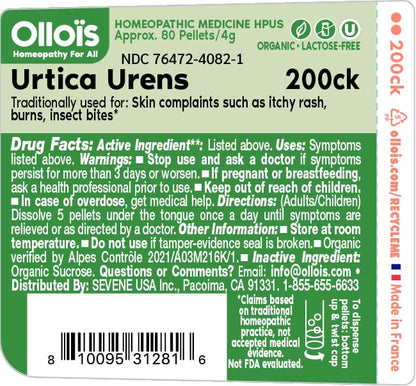 OLLOIS Urtica Urens 200ck – Organic, Lactose-Free Vegan Homeopathic Medicine, 80 Pellets (Pack of 3)