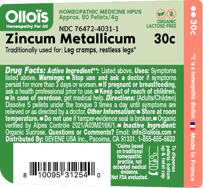 OLLOIS Zincum Metallicum 30c – Organic, Lactose-Free, Vegan Homeopathic Medicine (80 Pellets per Pack, Pack of 3)