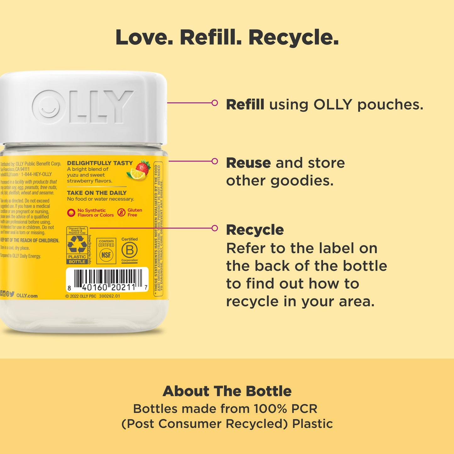 OLLY Extra Strength Daily Energy Gummies – Caffeine Free, 1000mcg B12, CoQ10 (60 ct)