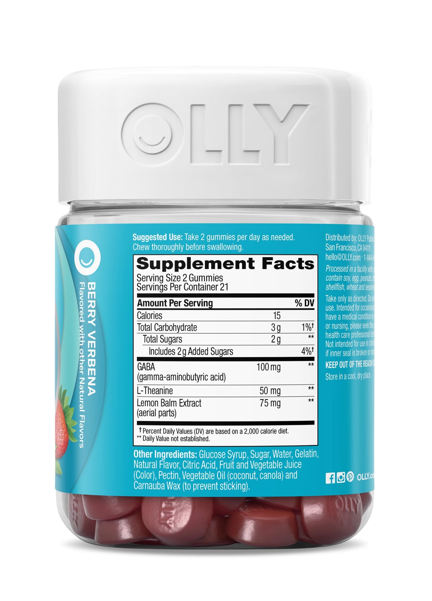 OLLY Goodbye Stress Gummy – GABA, L-Theanine, Lemon Balm (Berry) – 42 Count