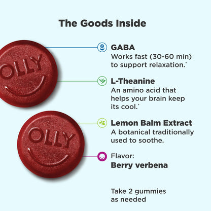 OLLY Goodbye Stress Gummy – GABA, L-Theanine, Lemon Balm (Berry) – 42 Count
