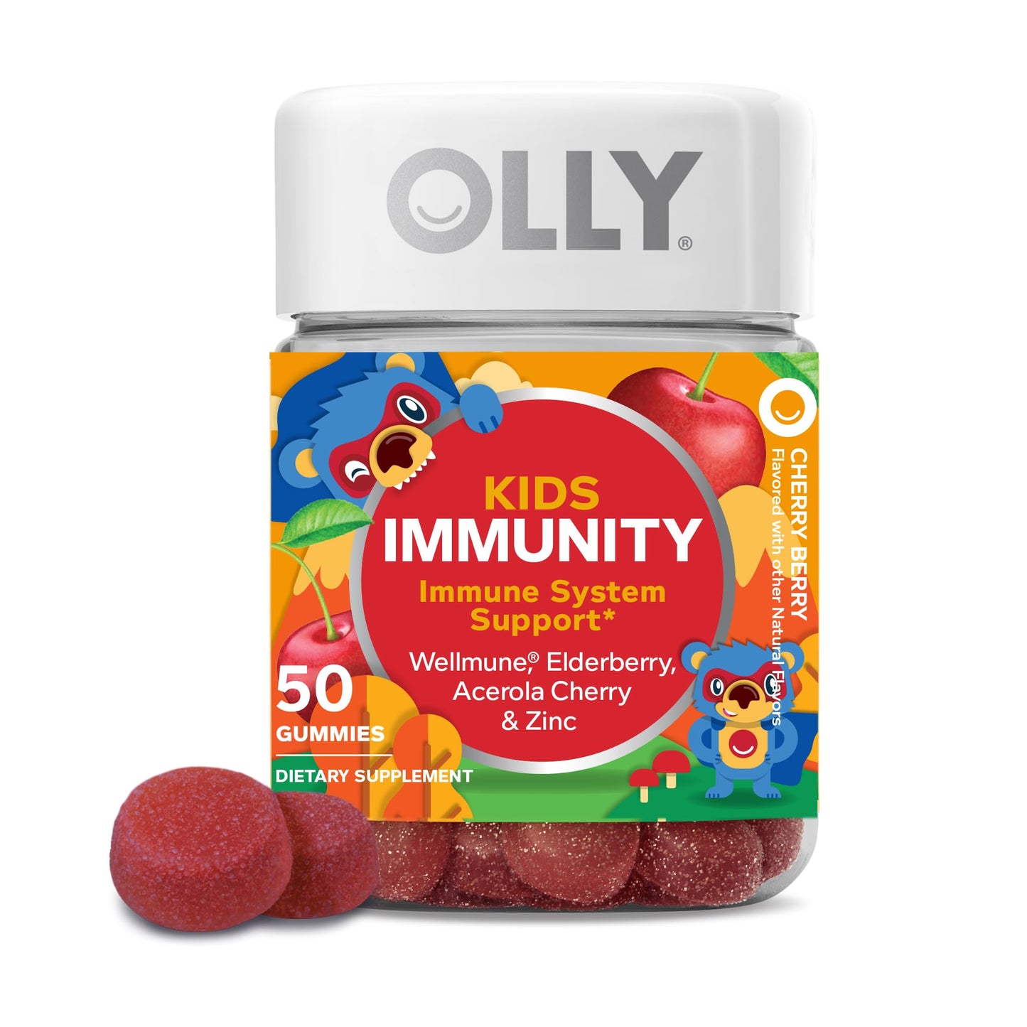 OLLY Kids Immunity Gummy – Immune Support with Wellmune, Vitamin C, Zinc (Cherry, 50 Count)