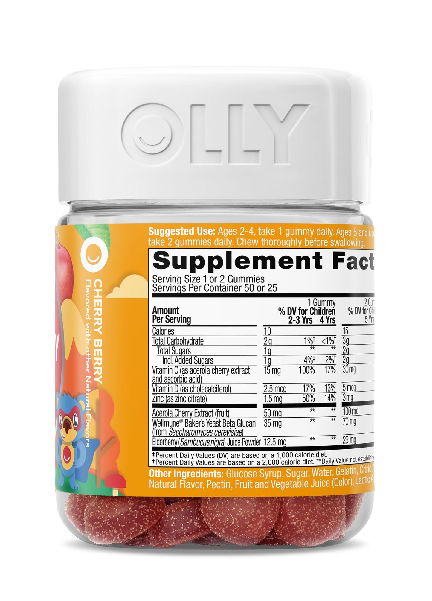 OLLY Kids Immunity Gummy – Immune Support with Wellmune, Vitamin C, Zinc (Cherry, 50 Count)