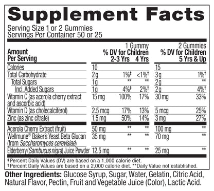 OLLY Kids Immunity Gummy – Immune Support with Wellmune, Vitamin C, Zinc (Cherry, 50 Count)