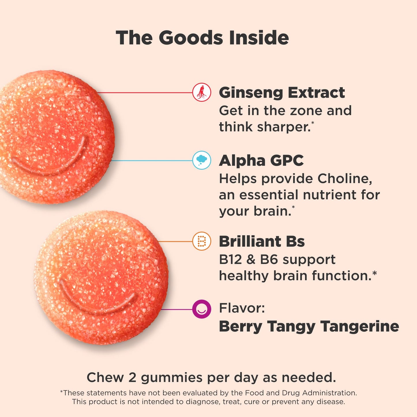 OLLY Laser Focus Gummies – Ginseng, Alpha GPC & B Vitamins, Berry Tangerine, 36 Count