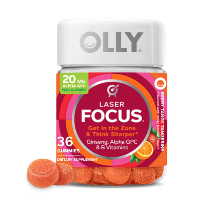 OLLY Laser Focus Gummies – Ginseng, Alpha GPC & B Vitamins, Berry Tangerine, 36 Count