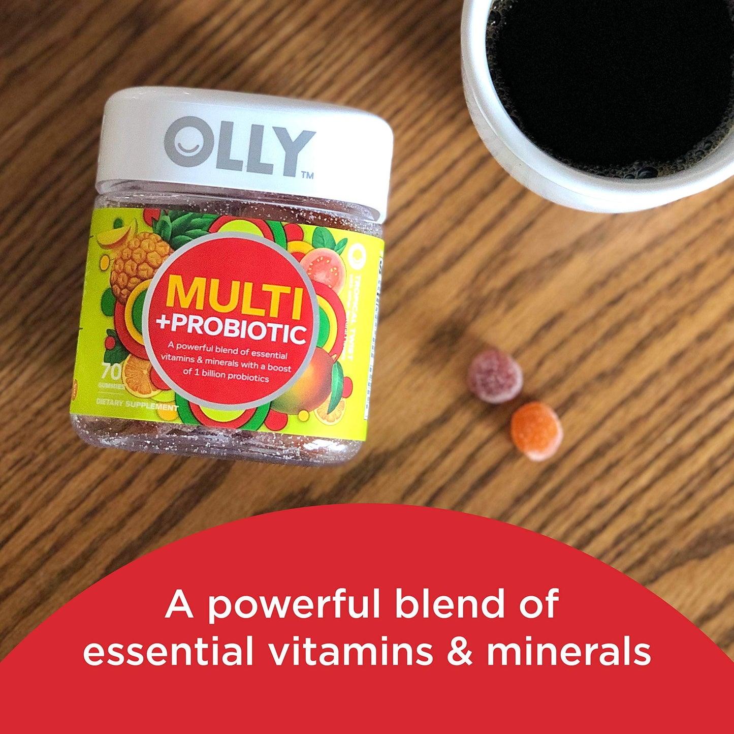 OLLY Multi + Probiotic Gummy – 1B CFUs, Immune & Digestive Support, Tropical Twist, 70 Count