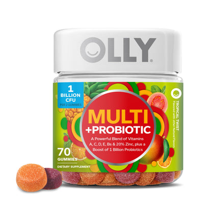 OLLY Multi + Probiotic Gummy – 1B CFUs, Immune & Digestive Support, Tropical Twist, 70 Count