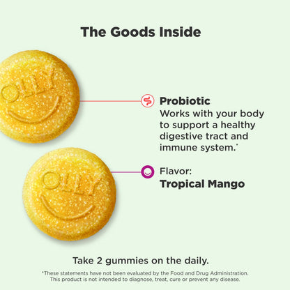 OLLY Probiotic Gummy Tropical Mango – 1B CFUs, Immune & Digestive Support, 50 Count