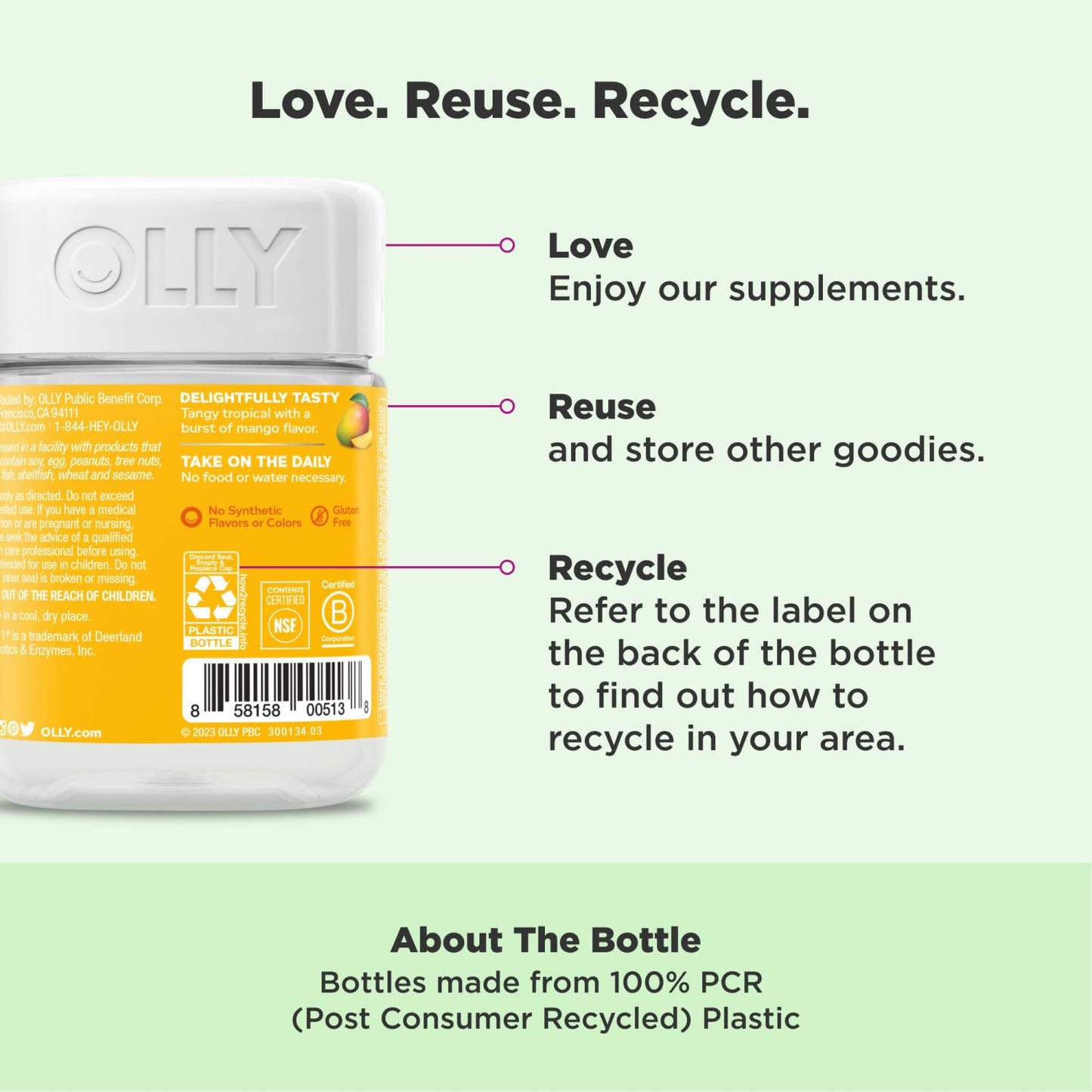 OLLY Probiotic Gummy Tropical Mango – 1B CFUs, Immune & Digestive Support, 50 Count