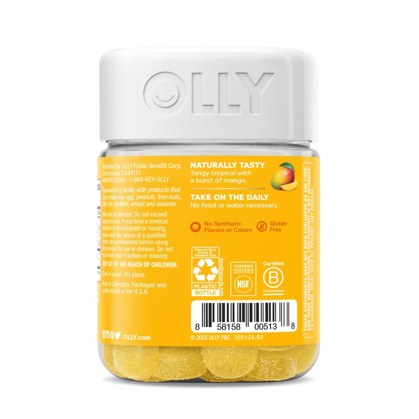 OLLY Probiotic Gummy Tropical Mango – 1B CFUs, Immune & Digestive Support, 50 Count