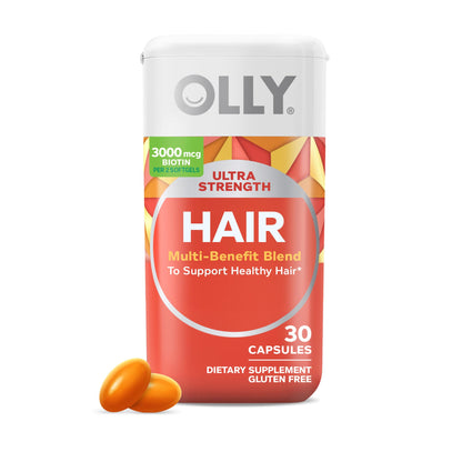 OLLY Ultra Strength Hair Softgels – Supports Hair Health, Biotin, Keratin, Vitamin D & B12