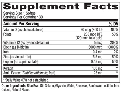 OLLY Ultra Strength Hair Softgels – Supports Hair Health, Biotin, Keratin, Vitamin D & B12