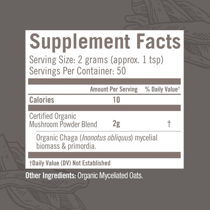 Om Mushroom Superfood Chaga Organic Mushroom Powder – 3.5 oz, 50 Servings, USA Grown | Antioxidants & Immune Support