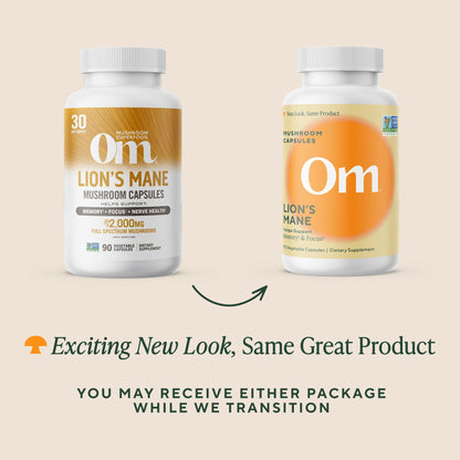 Om Lion’s Mane Mushroom Capsules – Organic Nootropic for Memory & Focus | 90 Count (30 Servings)