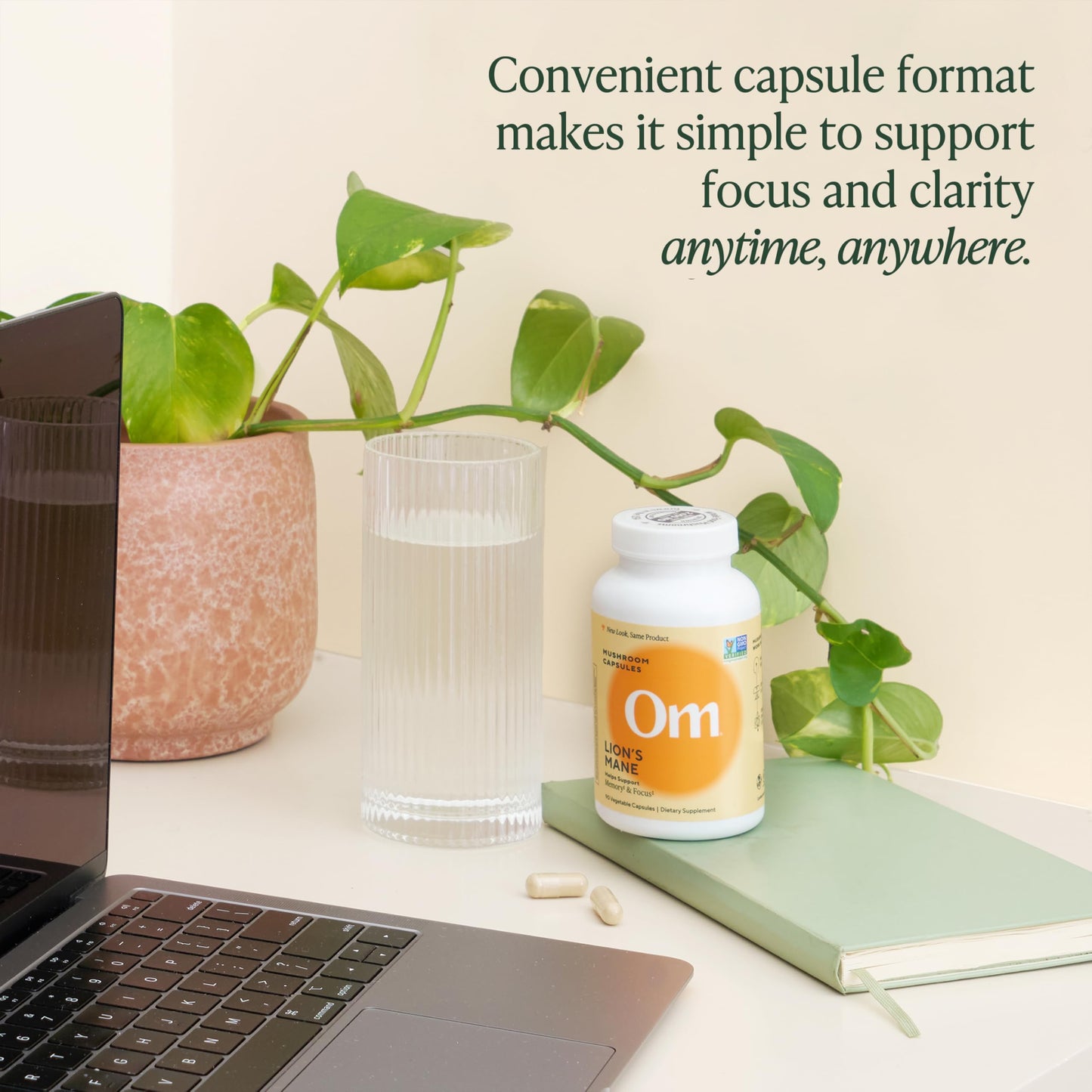 Om Lion’s Mane Mushroom Capsules – Organic Nootropic for Memory & Focus | 90 Count (30 Servings)