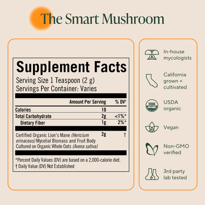 Om Lion's Mane Mushroom Powder – Organic Nootropic Supplement for Memory, Focus & Nerve Health | 3.5 oz (50 Servings)