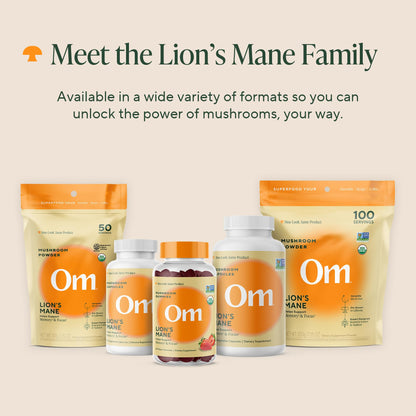 Om Lion's Mane Mushroom Powder – Organic Nootropic Supplement for Memory, Focus & Nerve Health | 3.5 oz (50 Servings)