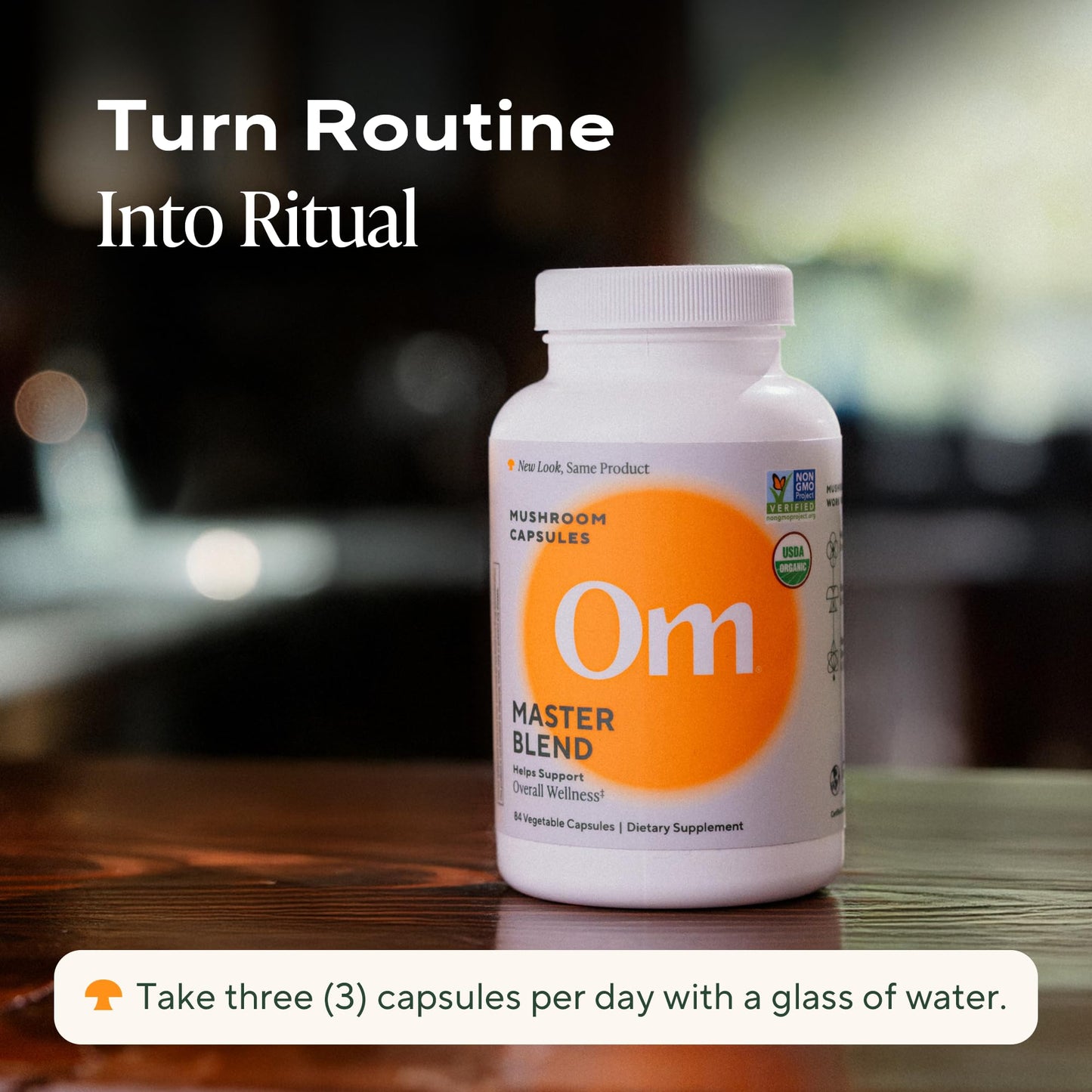 Om Master Blend Mushroom Capsules – Organic 10-Mushroom Formula + Ashwagandha, 84 Count (28 Servings)