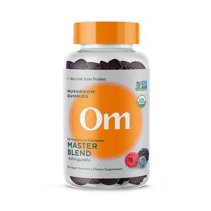 OM Master Blend Mushroom Gummies – Organic Mushrooms & Ashwagandha | 56 Count, Mixed Berry