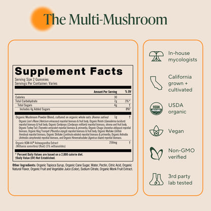 OM Master Blend Mushroom Gummies – Organic Mushrooms & Ashwagandha | 56 Count, Mixed Berry