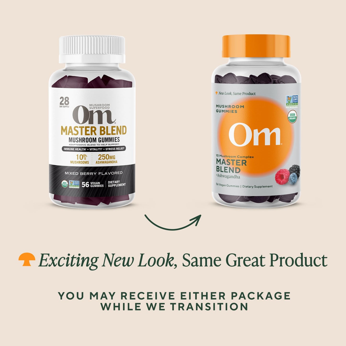 OM Master Blend Mushroom Gummies – Organic Mushrooms & Ashwagandha | 56 Count, Mixed Berry