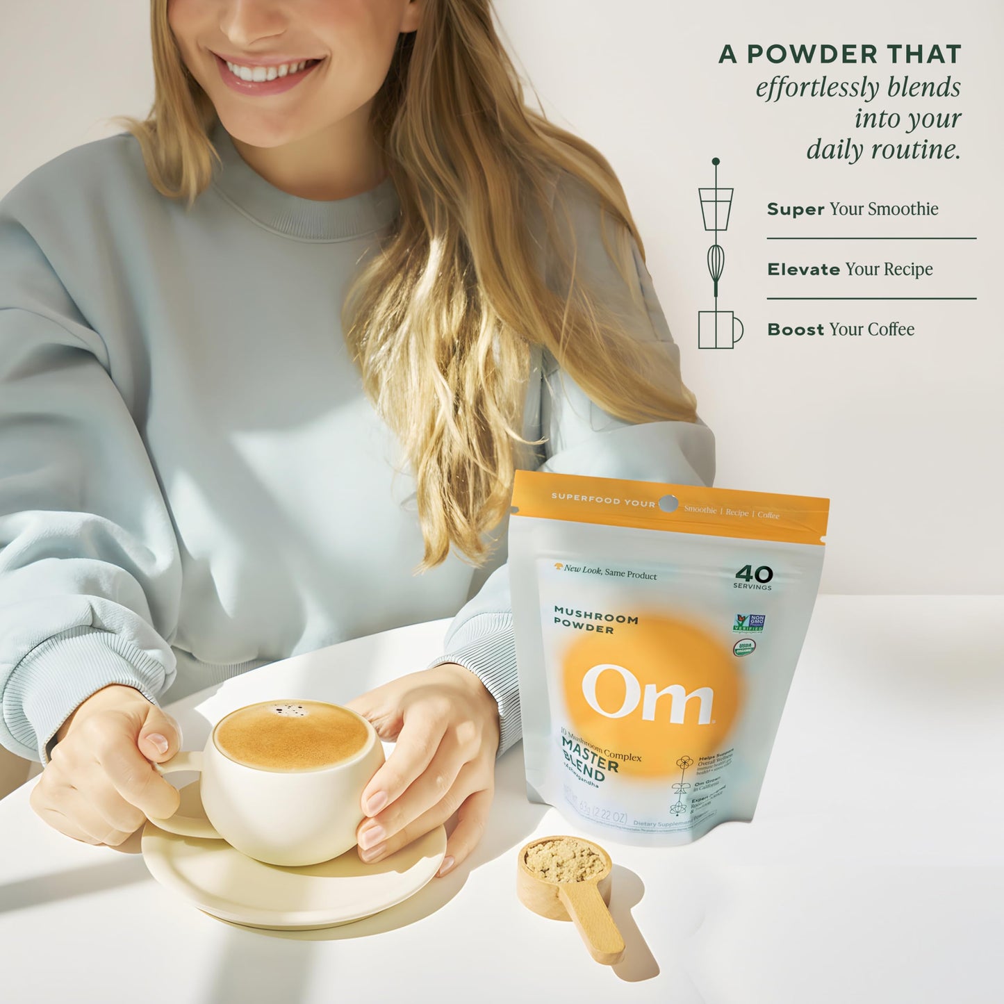 Om Master Blend Mushroom Powder – Organic 10 Mushrooms + Ashwagandha | Immunity, Gut Health & Stress Relief | 3.17 oz (40 Servings)