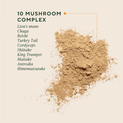Om Master Blend Mushroom Powder – Organic 10 Mushrooms + Ashwagandha | Immunity, Gut Health & Stress Relief | 3.17 oz (40 Servings)