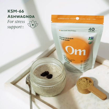 Om Master Blend Mushroom Powder – Organic 10 Mushrooms + Ashwagandha | Immunity, Gut Health & Stress Relief | 3.17 oz (40 Servings)