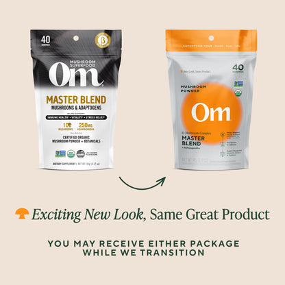 Om Master Blend Mushroom Powder – Organic 10 Mushrooms + Ashwagandha | Immunity, Gut Health & Stress Relief | 3.17 oz (40 Servings)