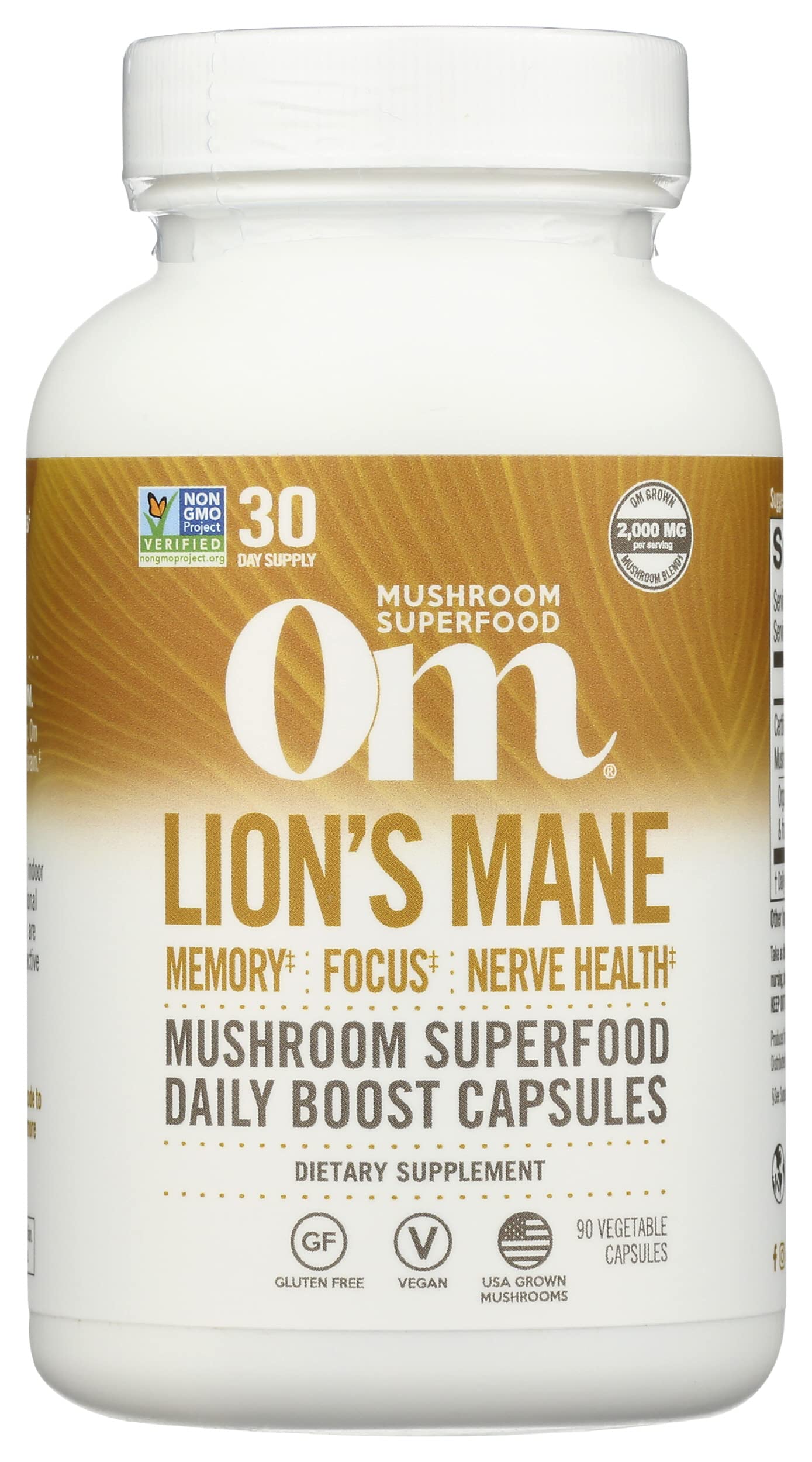 Om Mushroom Lion's Mane Capsules — Memory, Focus & Mood Support (90 Capsules)