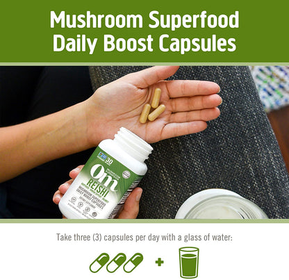 OM Mushroom Reishi Capsules - 90 Count, Organic Adaptogen for Stress & Immune Health