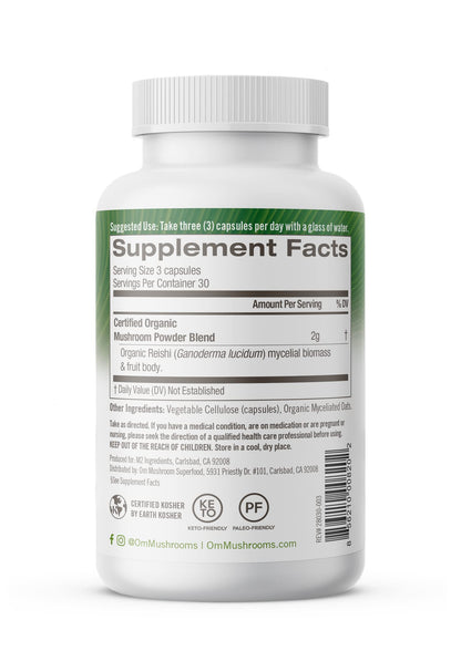OM Mushroom Reishi Capsules - 90 Count, Organic Adaptogen for Stress & Immune Health