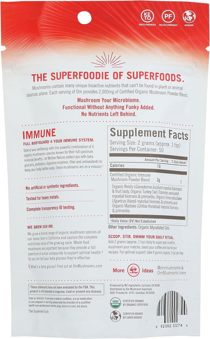 OM Mushroom Superfood Immune Blend Powder – Reishi & Turkey Tail, 3.5 oz, Daily Immune Support