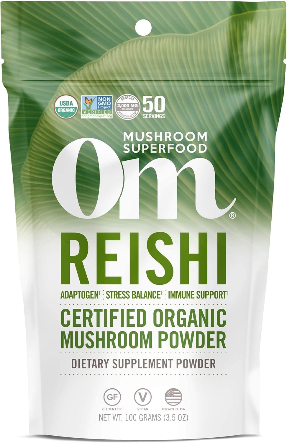OM MUSHROOM SUPERFOOD Reishi Organic Mushroom Powder – 3.5 oz, 50 Servings, Adaptogen