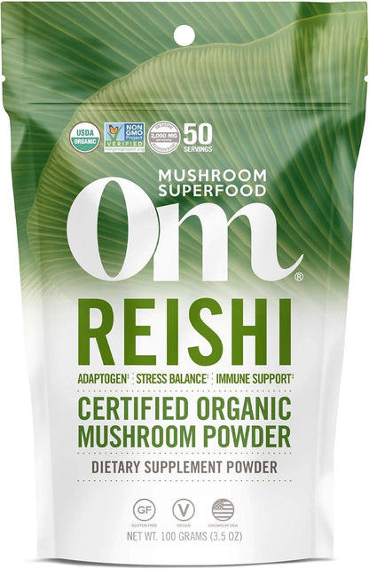 OM MUSHROOM SUPERFOOD Reishi Organic Mushroom Powder – 3.5 oz, 50 Servings, Adaptogen