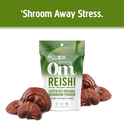 OM MUSHROOM SUPERFOOD Reishi Organic Mushroom Powder – 3.5 oz, 50 Servings, Adaptogen