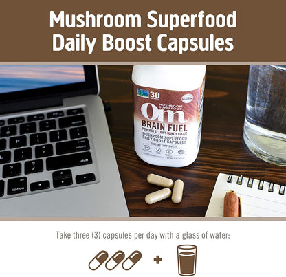 OM Mushroom Superfood Brain Fuel Capsules – Lion's Mane & Reishi Blend, 90 Count | Mental Clarity & Nerve Support
