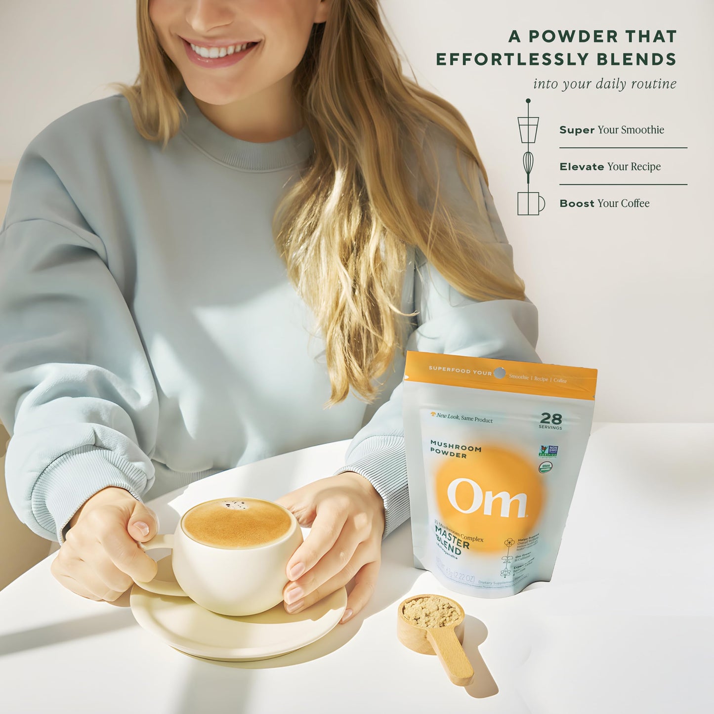 OM Mushrooms Master Blend Mushroom Powder – Organic 10 Mushrooms + Ashwagandha (6.34 oz, 80 Servings)