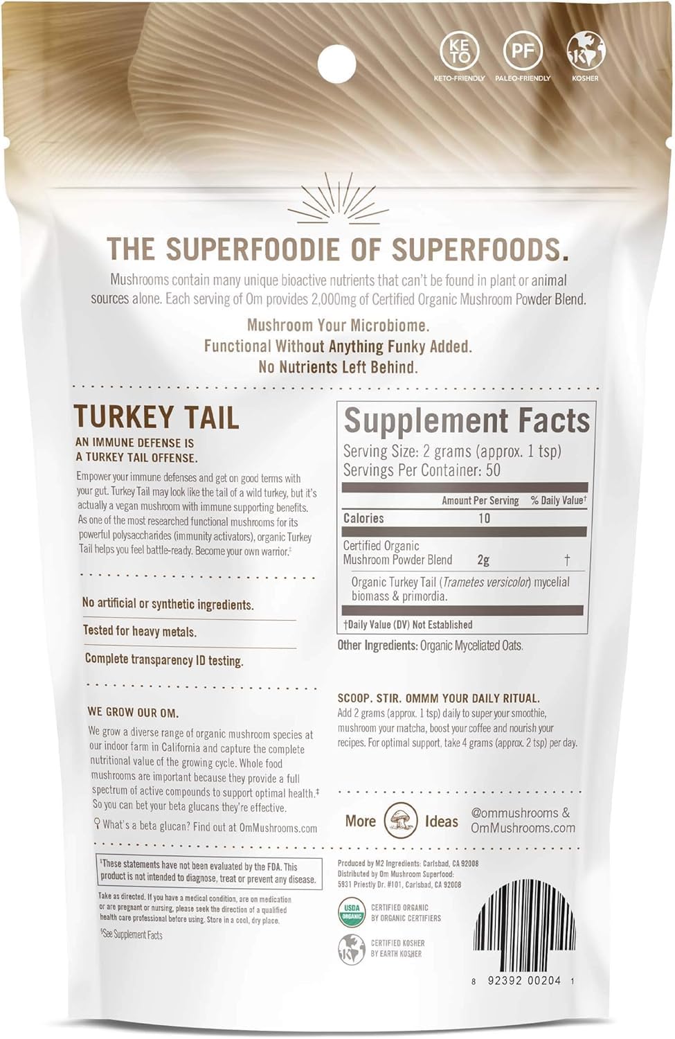 Om Mushroom Superfood Turkey Tail Organic Powder - 3.5 oz, 50 Servings | Immune Support