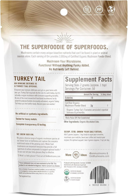 Om Mushroom Superfood Turkey Tail Organic Powder - 3.5 oz, 50 Servings | Immune Support