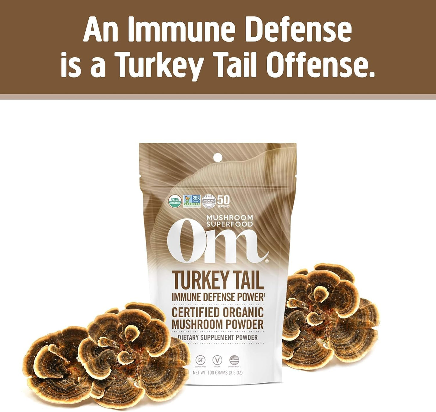 Om Mushroom Superfood Turkey Tail Organic Powder - 3.5 oz, 50 Servings | Immune Support